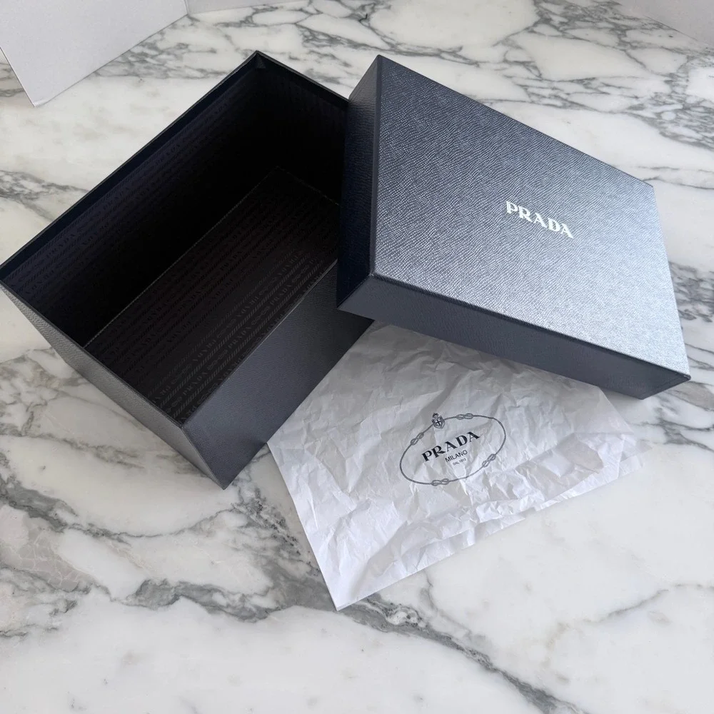 Prada Black Saffiano Textured Shoe Storage Box Empty Replacement 11.75